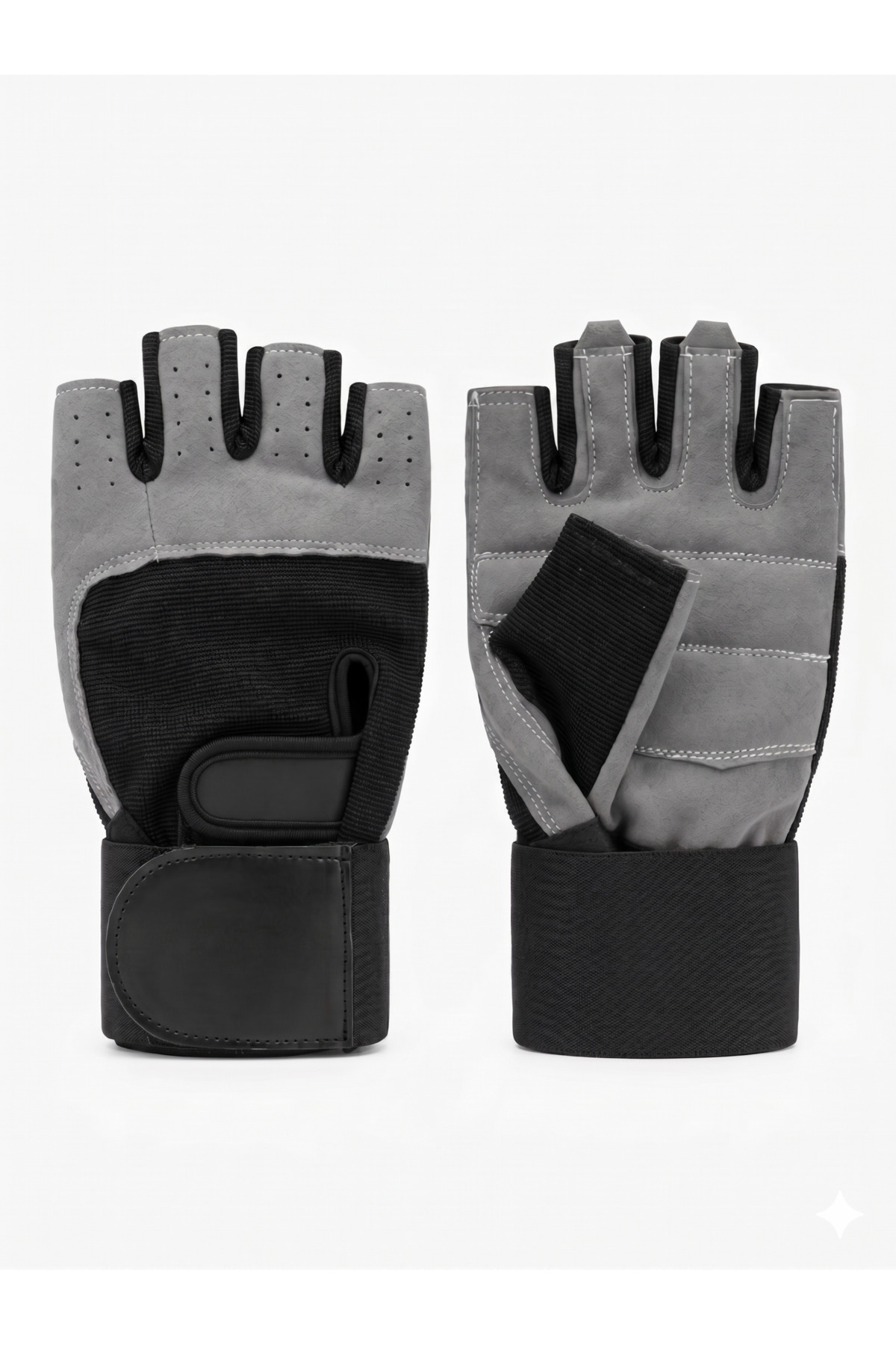 NK Spor Profesyonel Bilek Destekli Fitness Eldiveni - Ağırlık ve Gym Eldiveni - Gri/Siyah-Wrist Wrap Destekli Kaydırmaz Fitness Eldiveni, Bodybuilding ve Crossfit