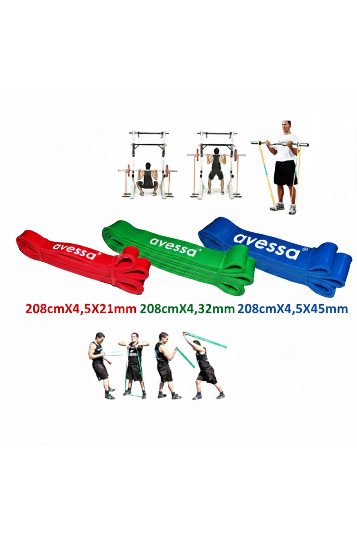 Üç Direnç Lastiği 208CM(2,5X21MM)(3,5X32MM)(4,5X45MM)-(5,5-7kg)(7-9kg)(11,5-14KG)Latex Pilates Spor